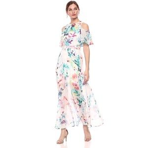 Calvin Klein Cold Shoulder Floral Chiffon Dress